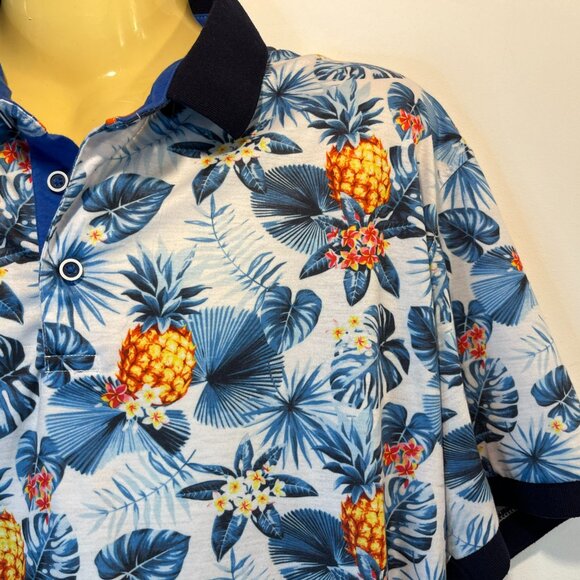 BOHIO Men’s Tropical Pineapple Print Polo Shirt – Size XL - Picture 3 of 5